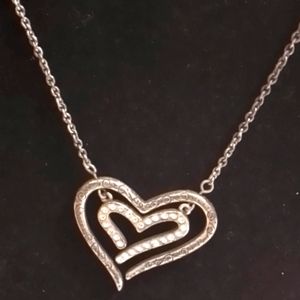 Brighton Silver Tone Double Heart With Rhinestones Necklace